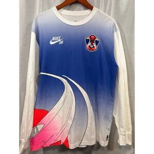 Nike SB Mens Blue Ombre Long Sleeve Graphic Tee Loose Fit Small USA Flag Patch